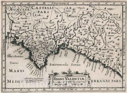 Historic Map : Spain,Regni Valentiae typus 1636 , Vintage Wall Art