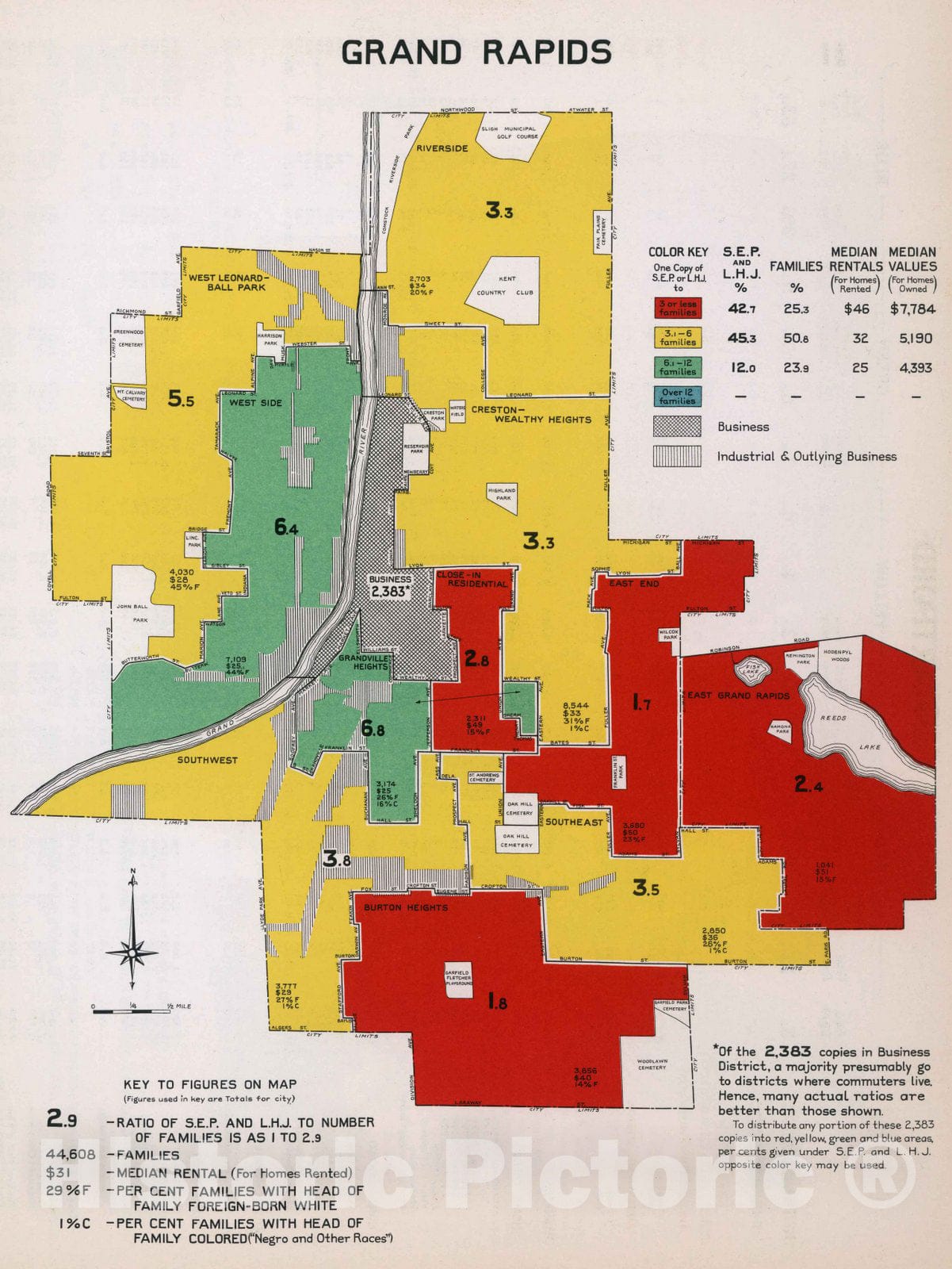 Historic Map : Grand Rapids (Mich.), Grand Rapids. 1932 , Vintage Wall Art