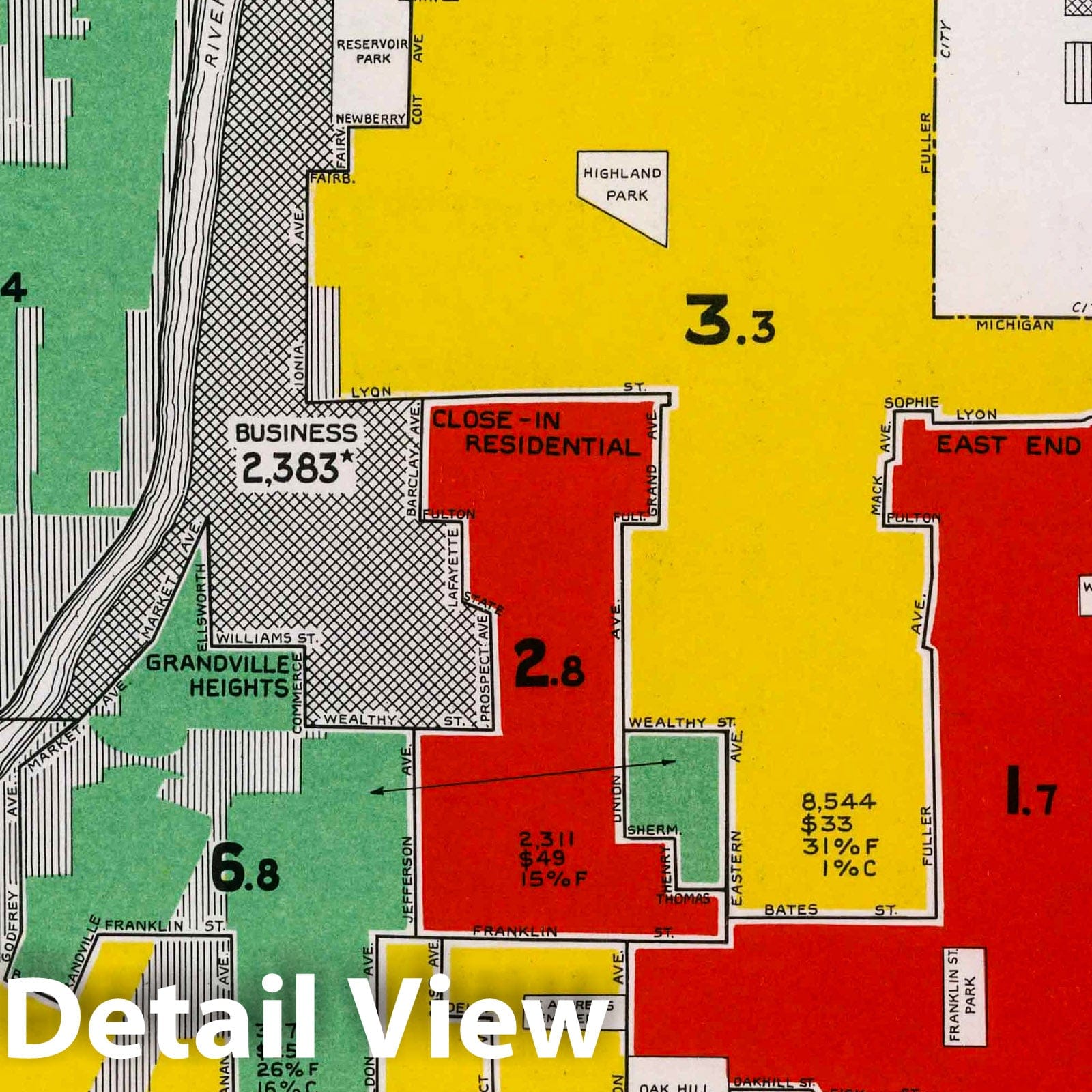 Historic Map : Grand Rapids (Mich.), Grand Rapids. 1932 , Vintage Wall Art