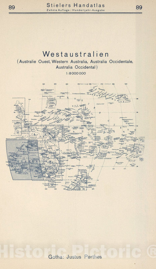 Historic Map : Index Map: 89. Westaustralien. Western Australia, 1925 - Vintage Wall Art