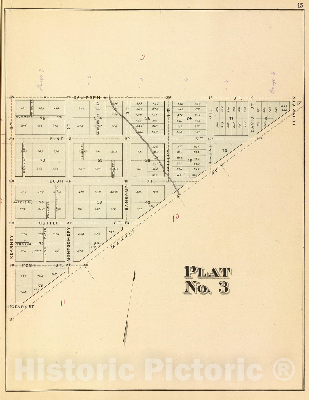 Historic Map : City Atlas Map, Plat 3 (San Francisco) 1876 - Vintage Wall Art