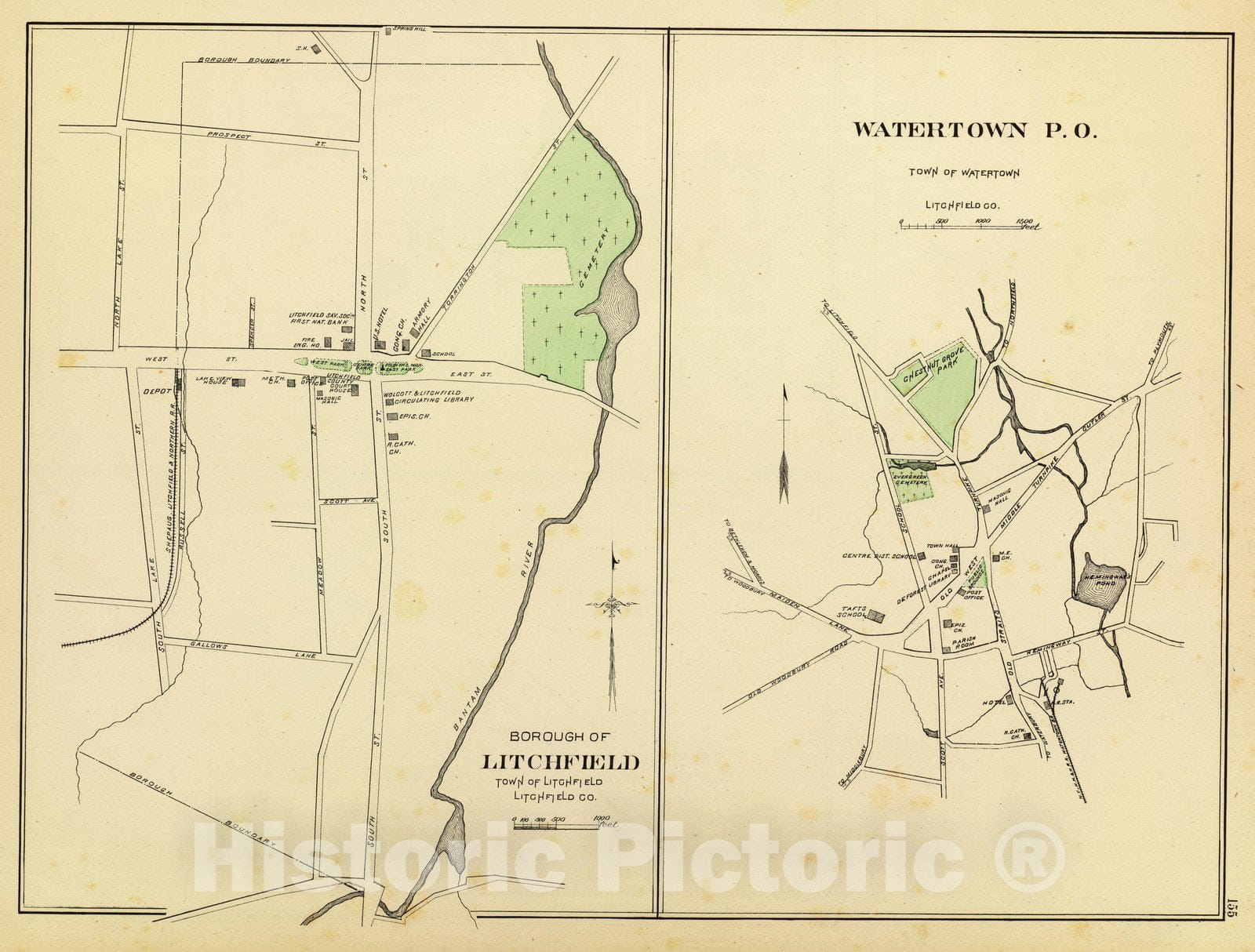 Historic Map : State Atlas Map, Litchfield, Watertown. 1893 - Vintage Wall Art