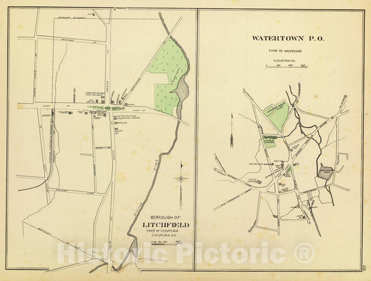Historic Map : State Atlas Map, Litchfield, Watertown. 1893 - Vintage Wall Art