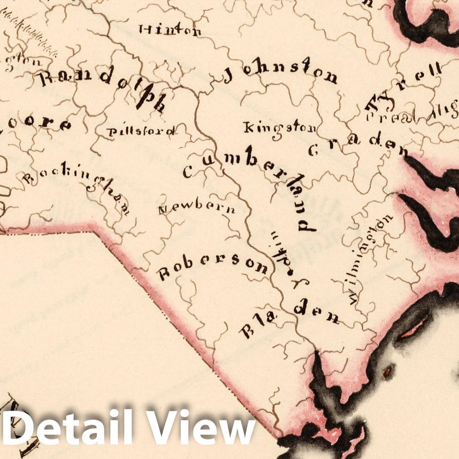 North Carolina - River Map, 1819 - Historical Map Print