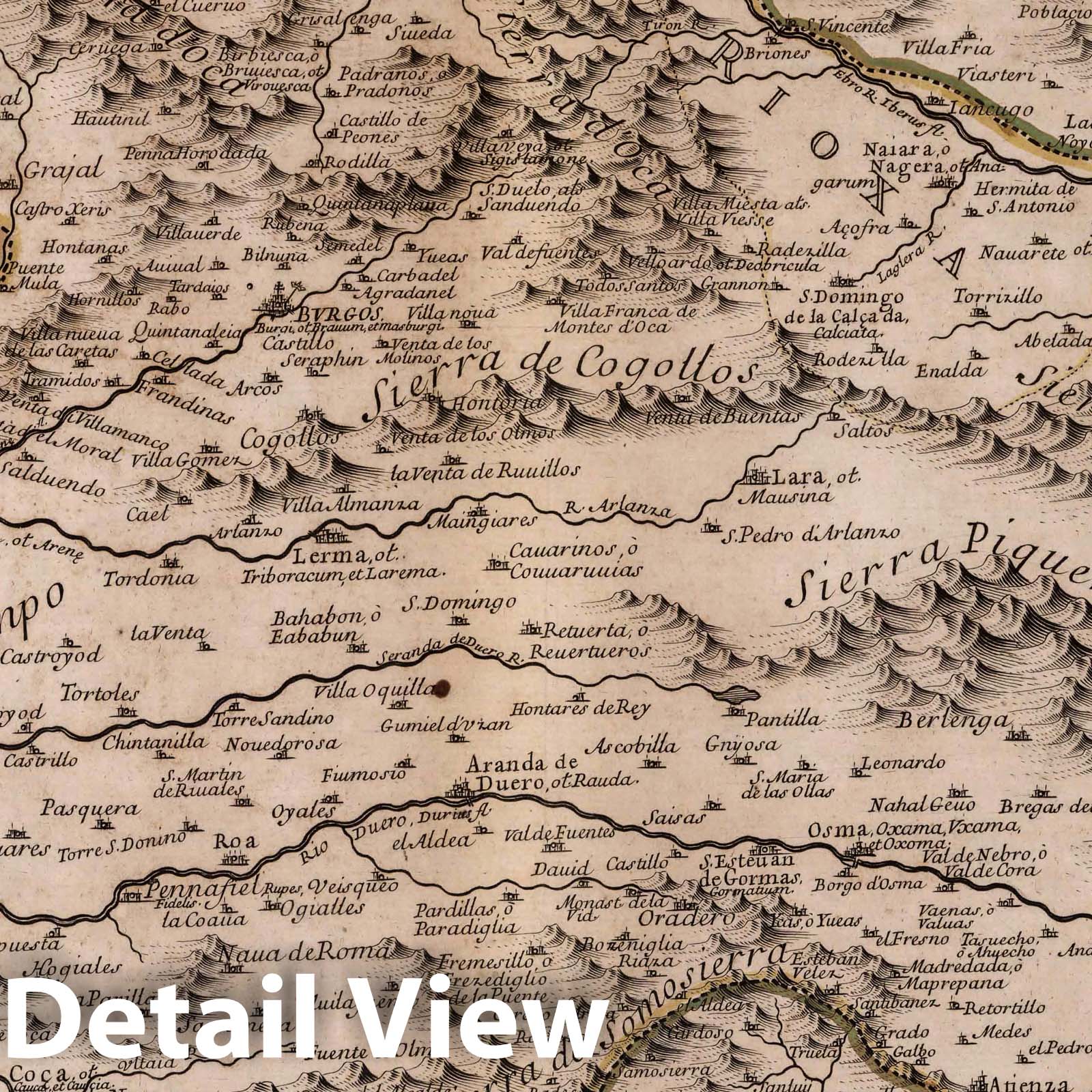 Old Castile, Spain - River Map, 1696 - Historical Map Print