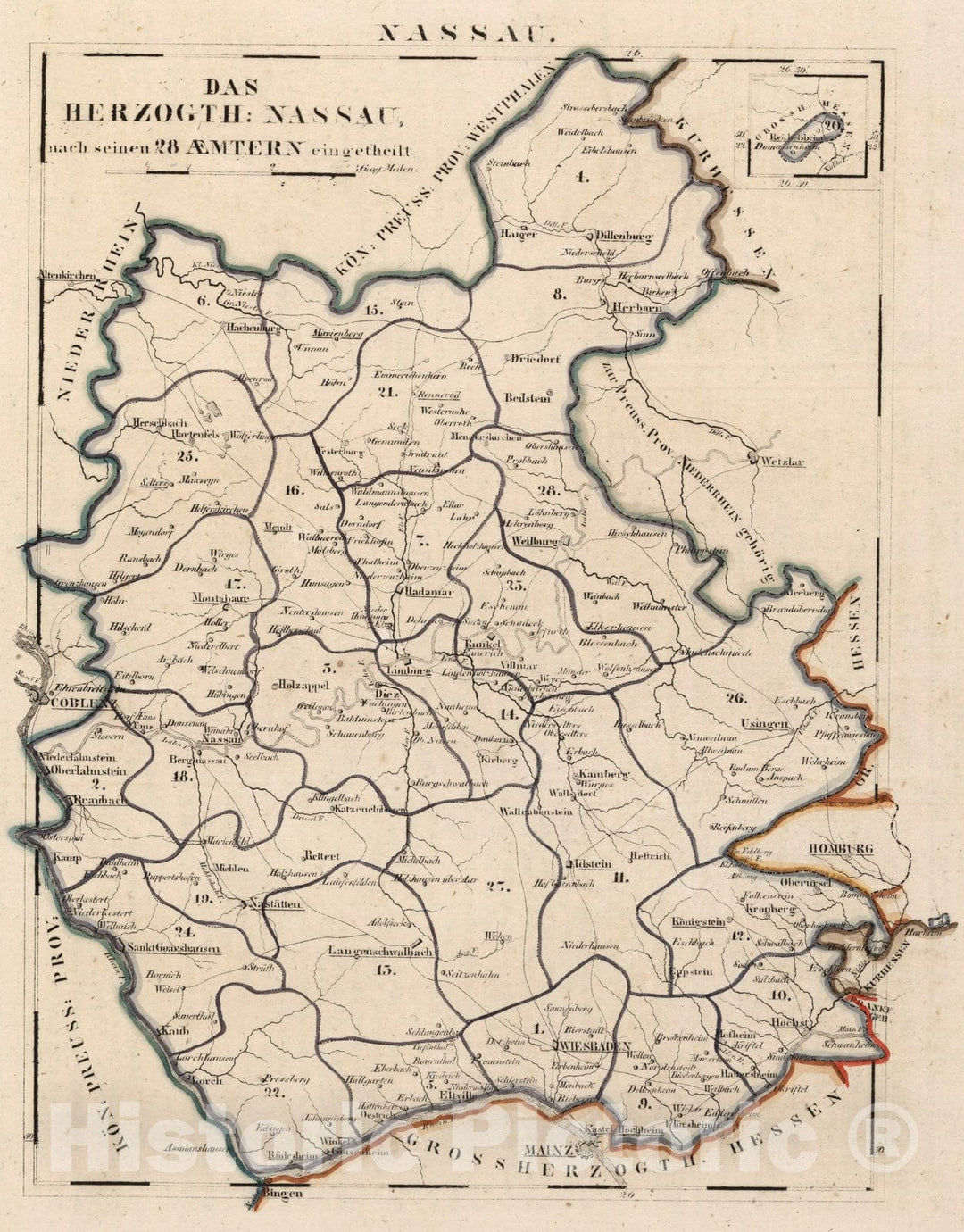 Historic Map : Germany, V. 2:6-10: VII. XII: Nassau. Das Herzogth: Nassau 1825 , Vintage Wall Art