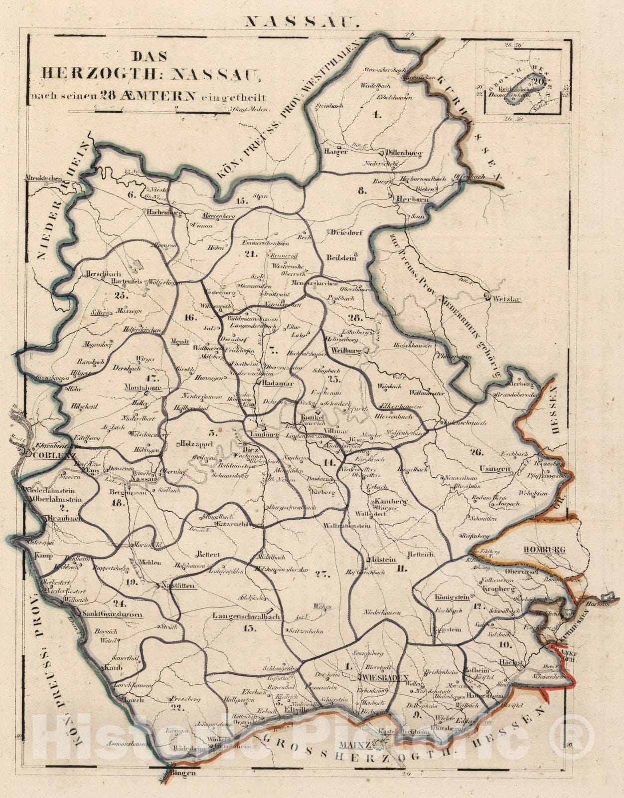 Historic Map : Germany, V. 2:6-10: VII. XII: Nassau. Das Herzogth: Nassau 1825 , Vintage Wall Art