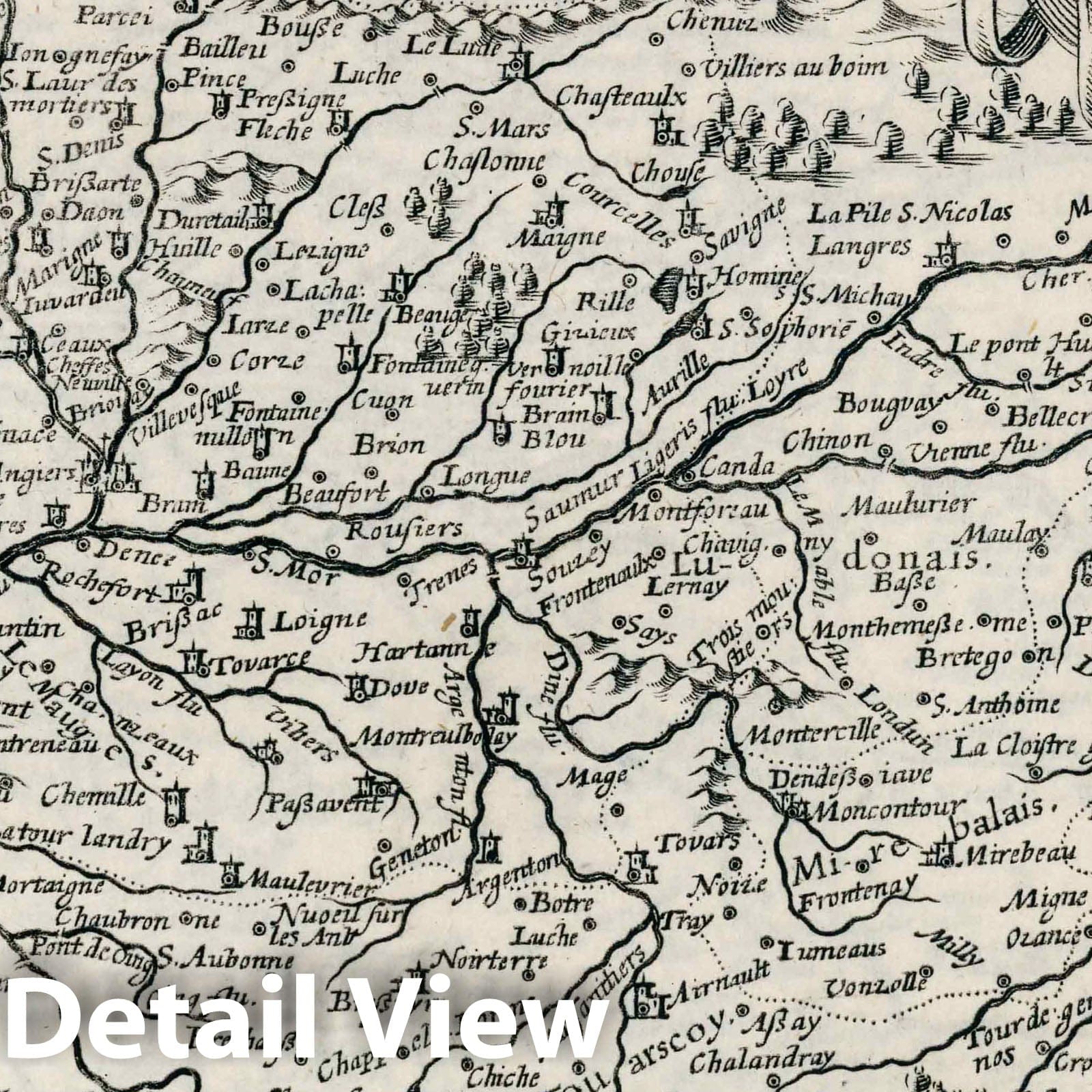 Anjou - River Map, 1636 - Historical Map Print