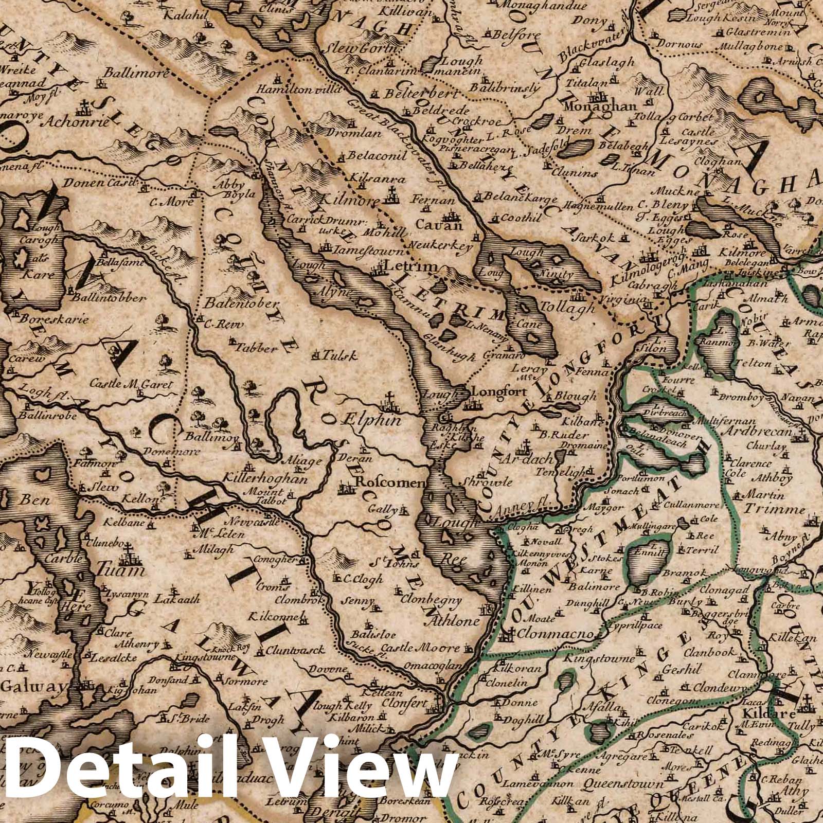 Ireland - River Map, 1699 - De Rossi Historical Map Print