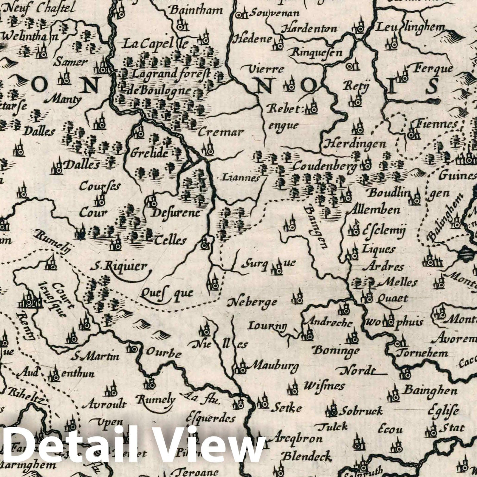 Boulonia and Guines Coast - River Map, 1636 - Historical Map Print