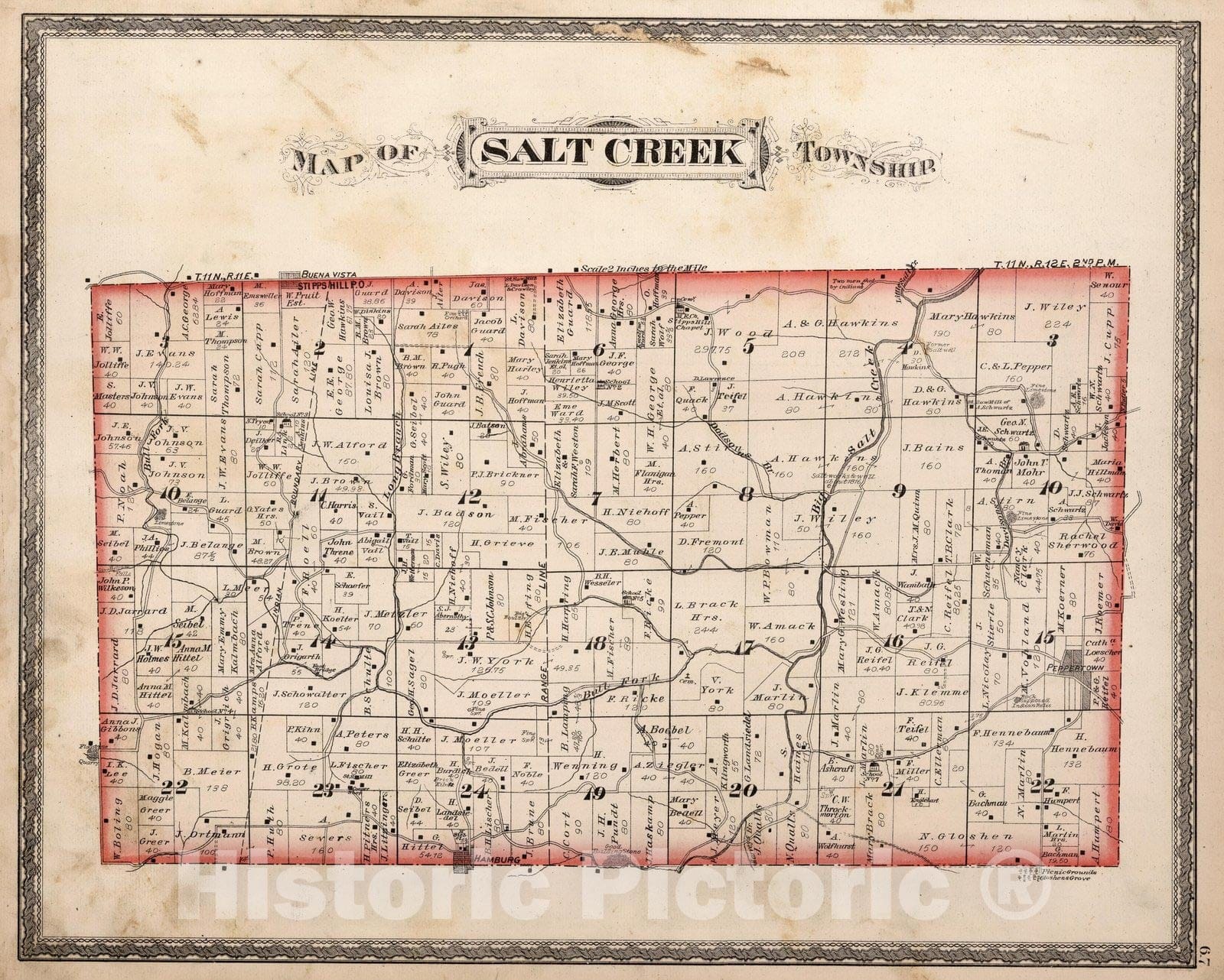 Historic Map : County Atlas Map, Salt Creek Township, Franklin County, Indiana. 1882 - Vintage Wall Art