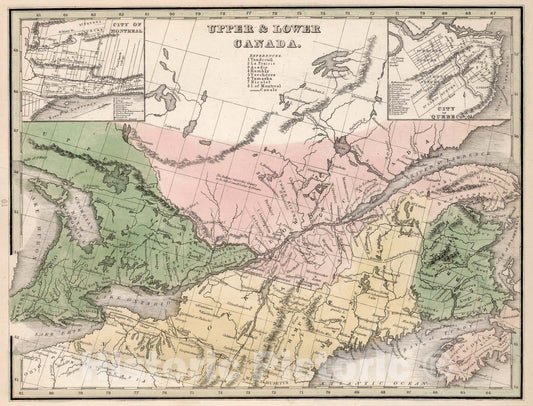 Historic Map : World Atlas Map, Upper and Lower Canada 1838 - Vintage Wall Art