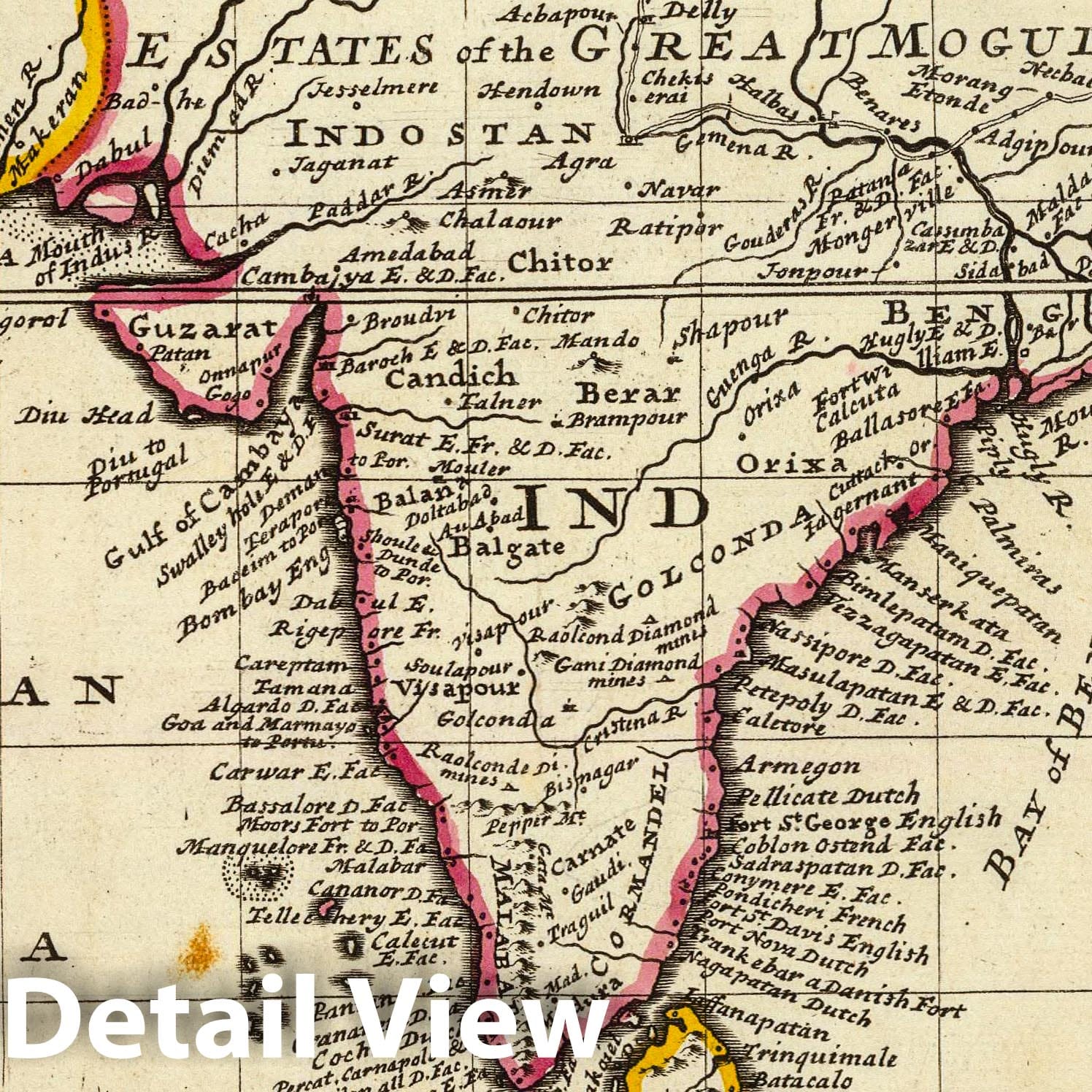 East Indies with European Settlements and Factories - River Map, 1736 - Herman Moll Historical Map Print