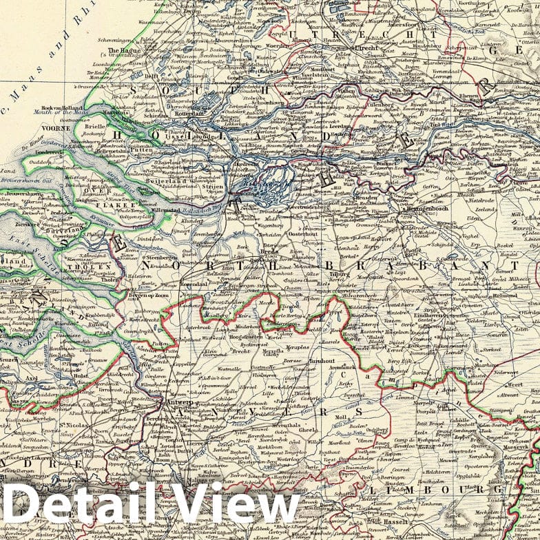 Belgium, Netherlands, and Luxembourg - Boundary Map, 1861 - Historical Map Print