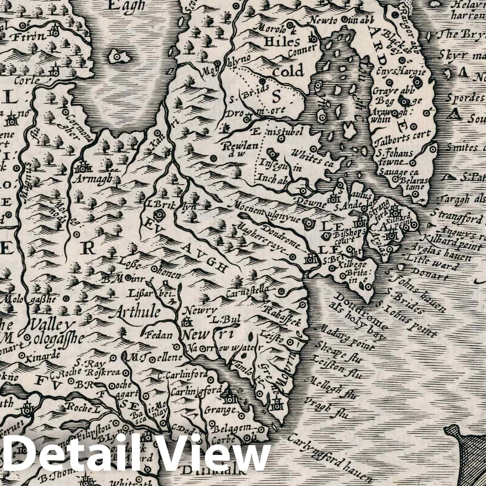 Eastern Ireland - River Map, 1636 - Historical Map Print