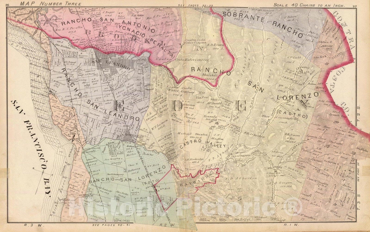 Historic Map : San Leandro (Calif), California, Official and historical atlas map of Alameda County, California, County Atlas Map, Alameda Co. 3. 1878 , Vintage Wall Art