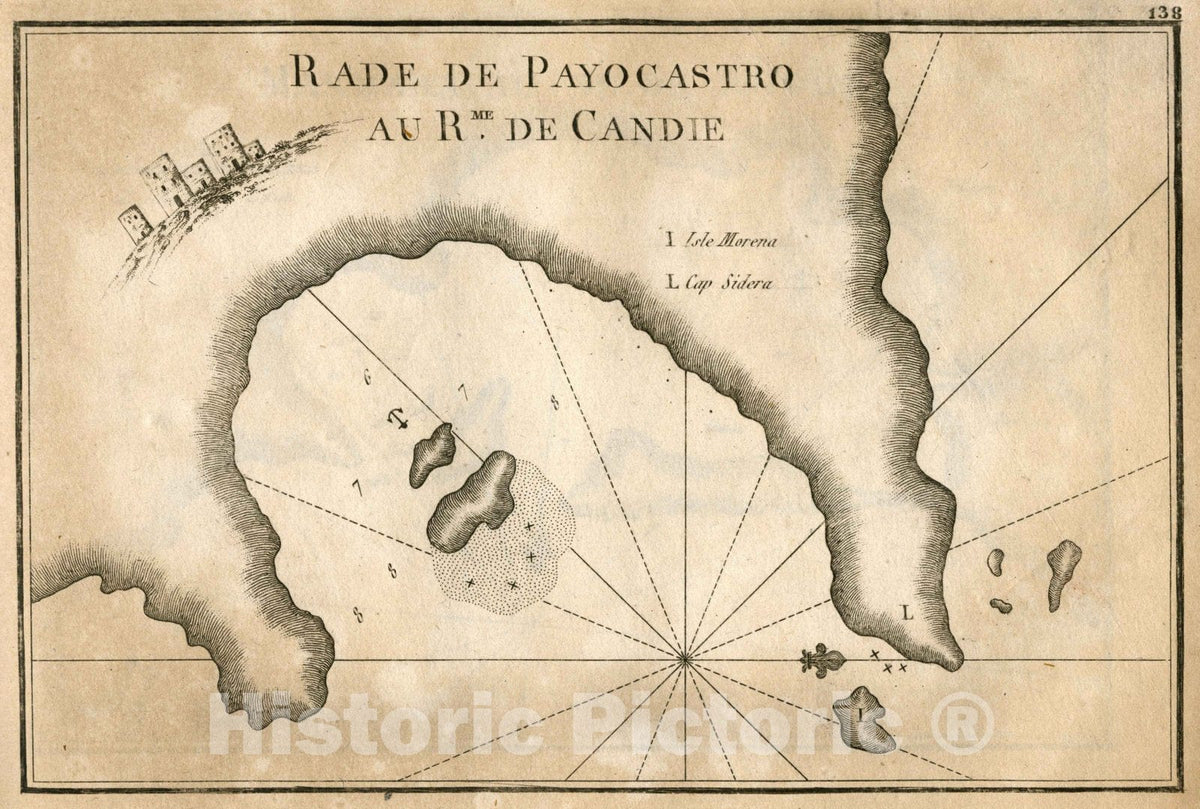 Historic Map : Chart Map, Pl. 138. Natural Harbor of Payocastro, Kingdom of Candie (Crete). 1764 - Vintage Wall Art