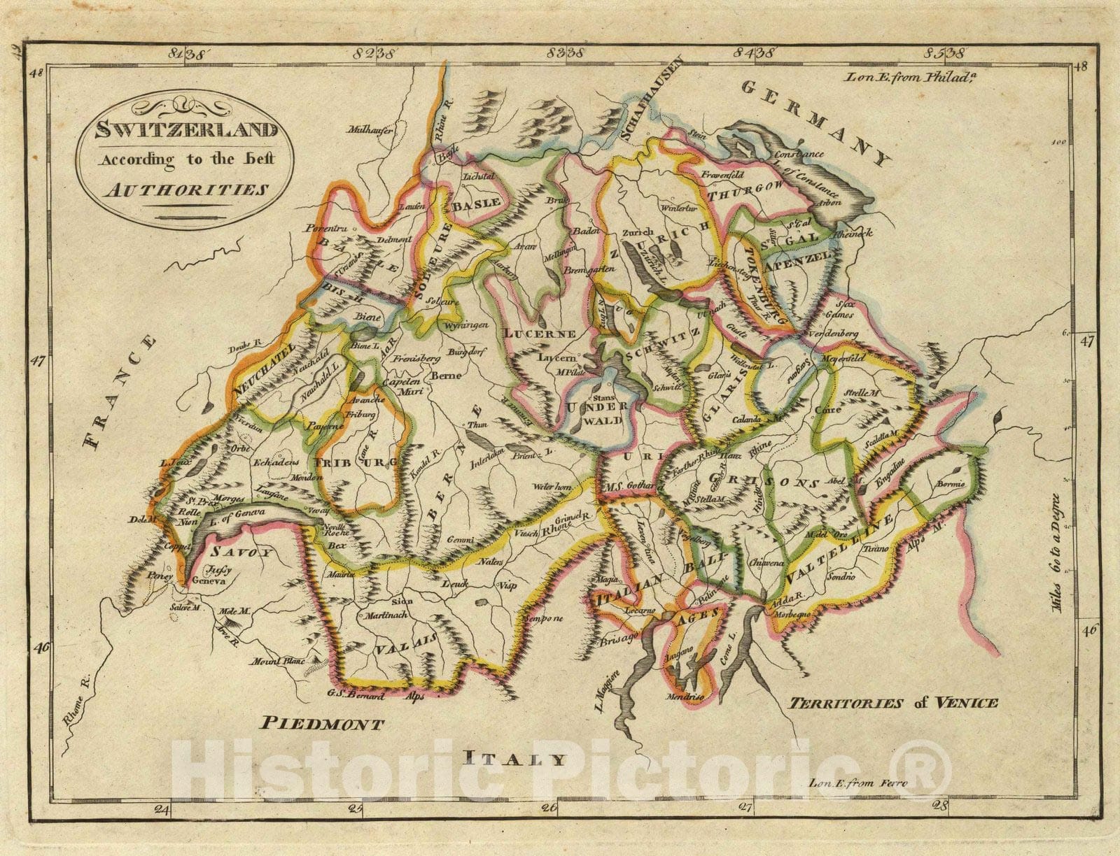 Historic Map : World Atlas Map, Switzerland. 1814 - Vintage Wall Art