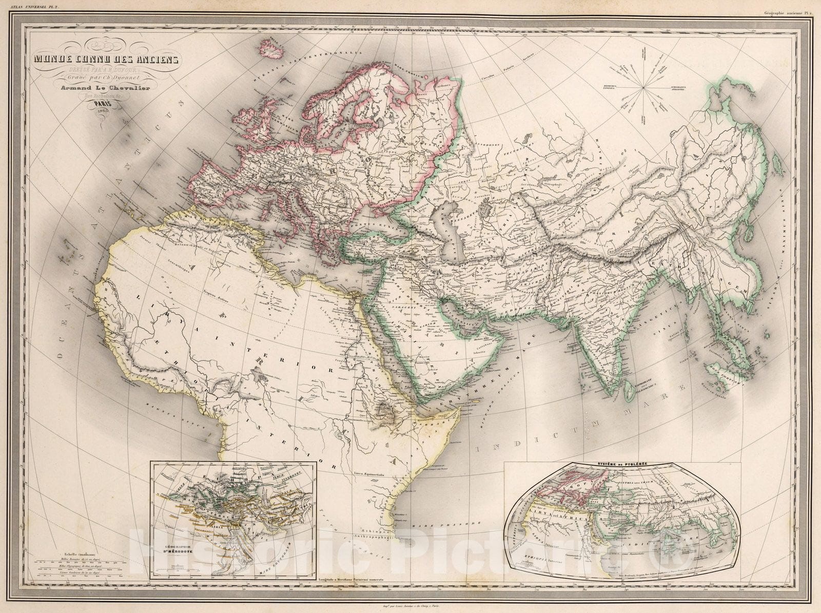 Historic Map : World Atlas Map, Monde connu des anciens. Pl. 2 1865 - Vintage Wall Art