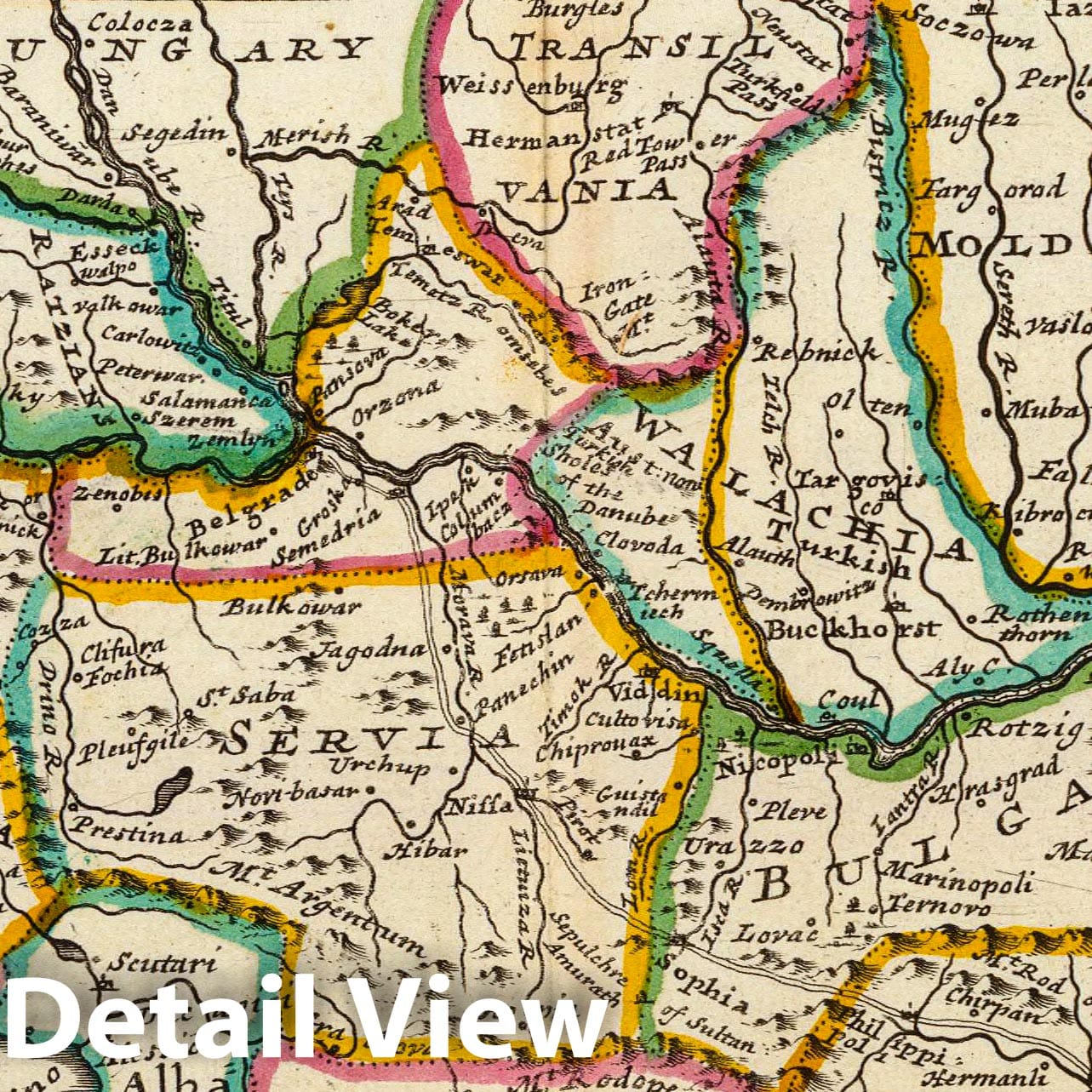 Northern Turkey in Europe and Slavonia - River Map, 1736 - Herman Moll Historical Map Print