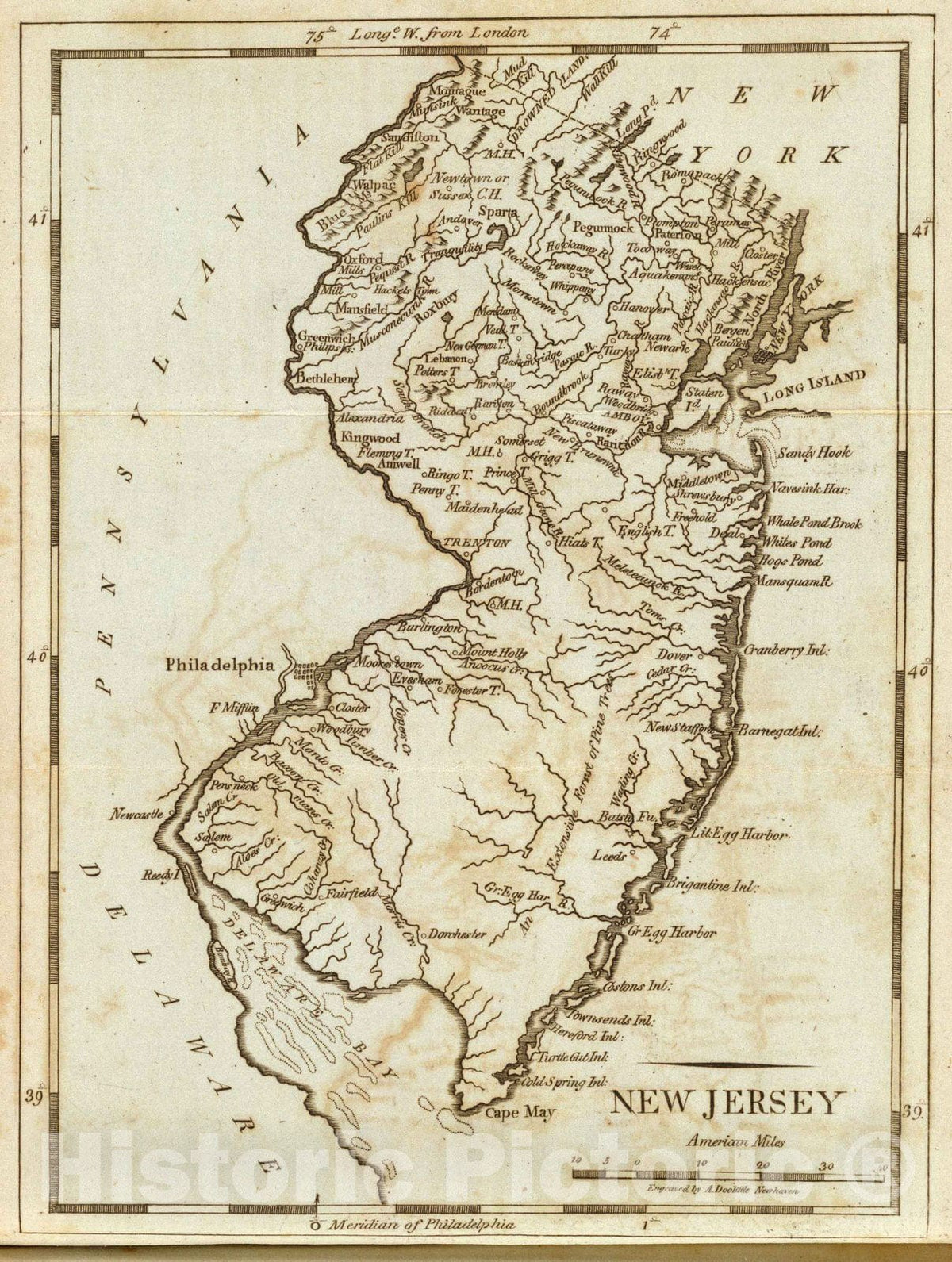 Historic Map : New Jersey. 1796 - Vintage Wall Art