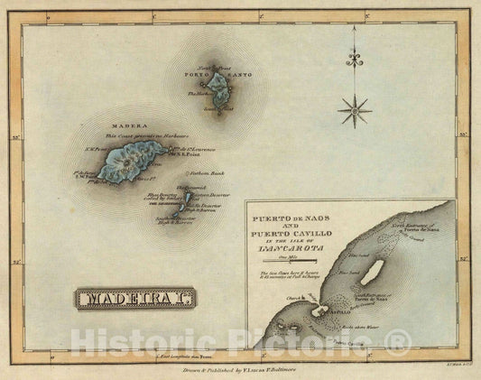 Historic Map : Madeira IslandsMadeira Ids. 1823 , Vintage Wall Art