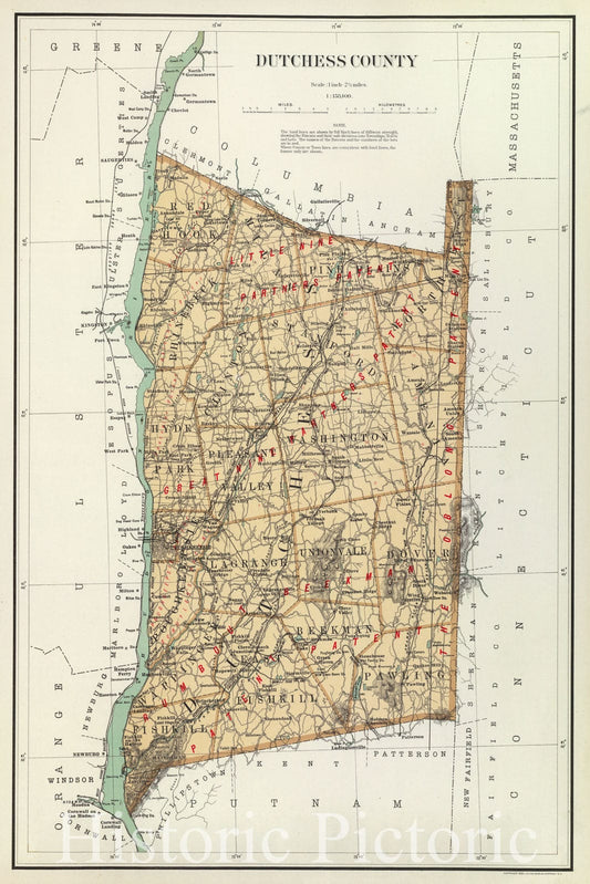 Historic Map : State Atlas Map, Dutchess County. 1895 - Vintage Wall Art