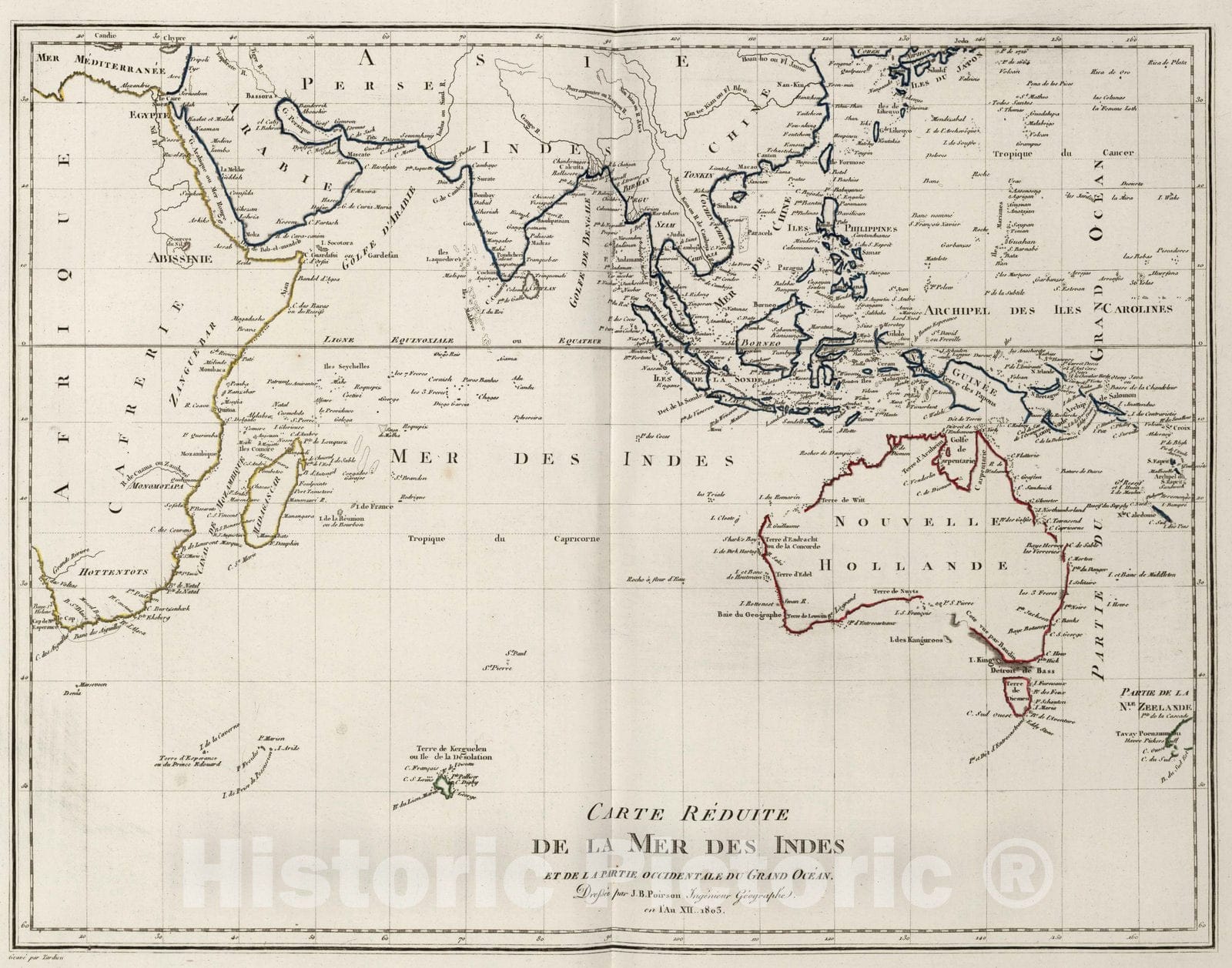 Historic Map : World Atlas Map, XXIV. Carte Reduite de la Mer des Indies. 1803 - Vintage Wall Art
