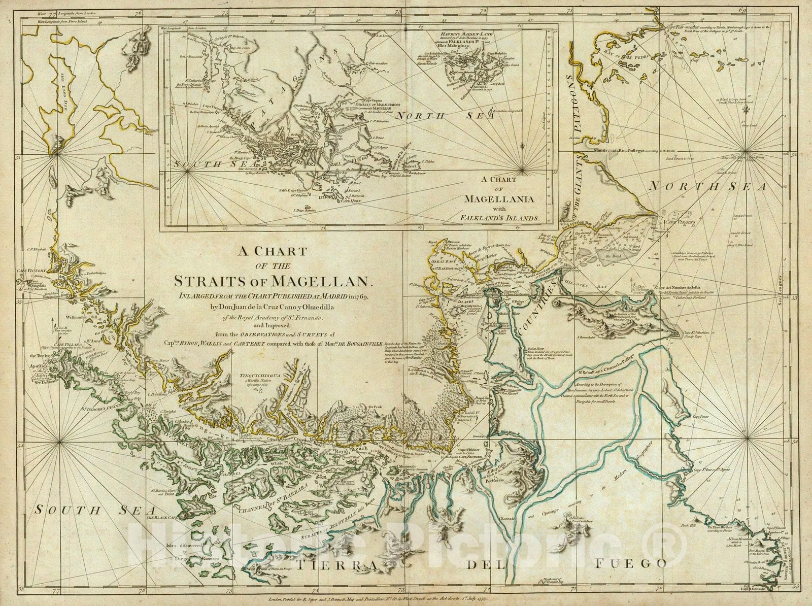 Straits of Magellan - Nautical Chart, 1776 - Historical Map Print