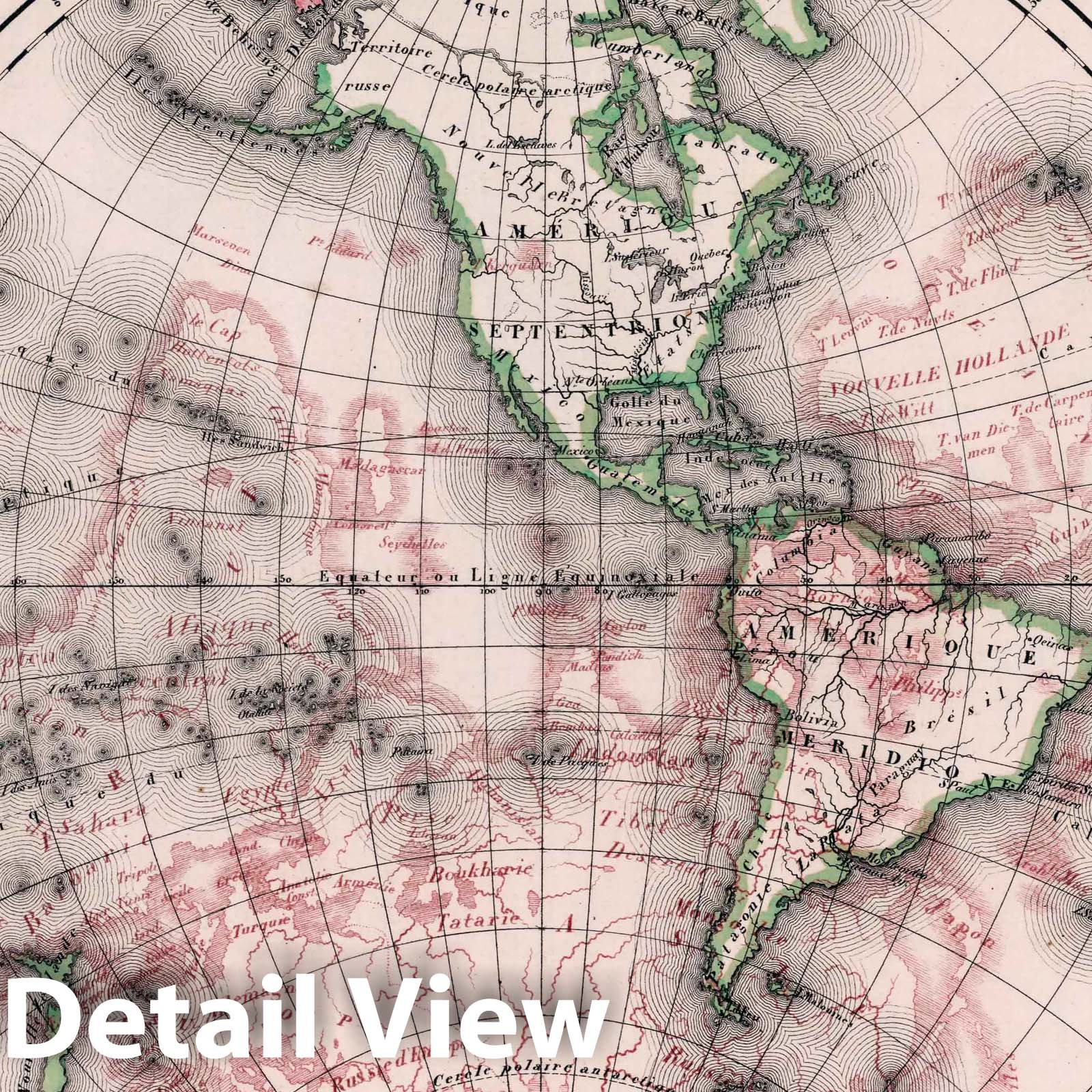 Western Hemisphere and Antipodes, 1834 - Historical Map Print