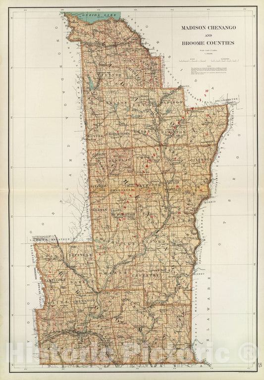 Historic Map : State Atlas Map, Madison, Chenango, Broome counties. 1895 - Vintage Wall Art