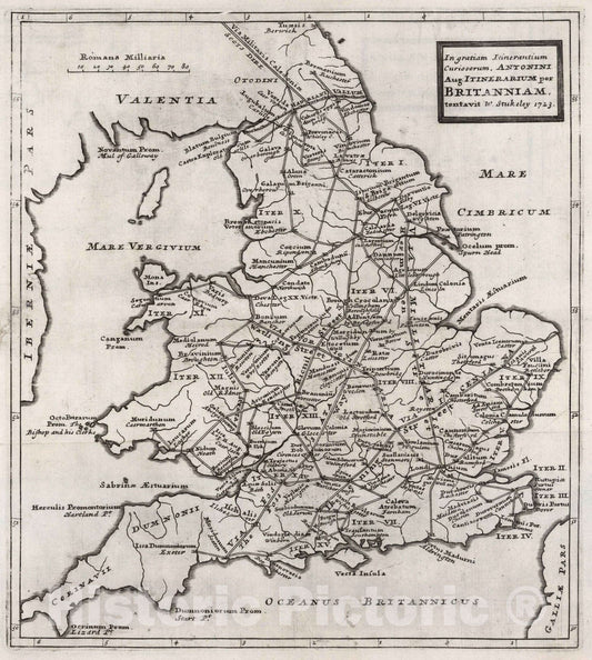 Historic Map : Great Britain, In gratiam Itinerantium Curiosorum Antonini Aug. Itinerarium per Britanniam 1724 , Vintage Wall Art