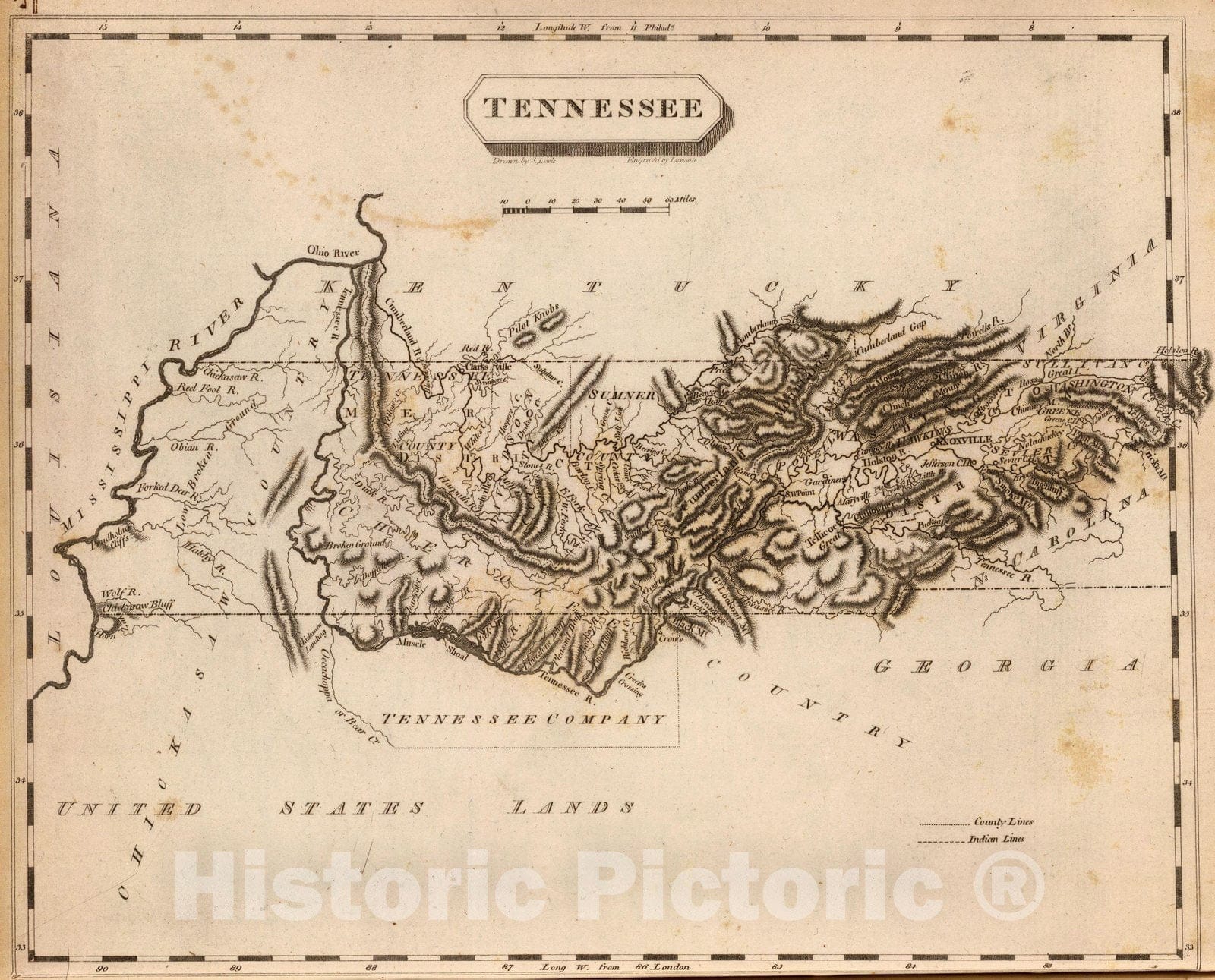 Historic Map : World Atlas Map, Tennessee. 1804 - Vintage Wall Art