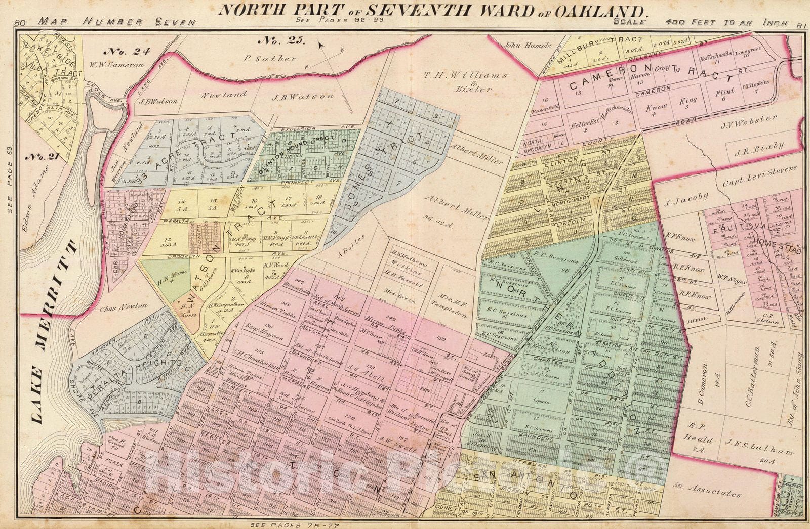 Historic Map : Official and historical atlas map of Alameda County, California, County Atlas Map, Oakland, vicinity 7. 1878 - Vintage Wall Art