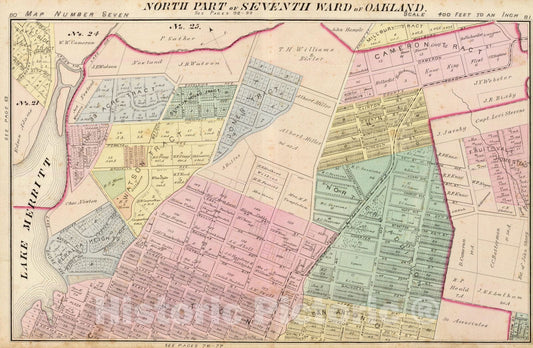 Historic Map : Official and historical atlas map of Alameda County, California, County Atlas Map, Oakland, vicinity 7. 1878 - Vintage Wall Art