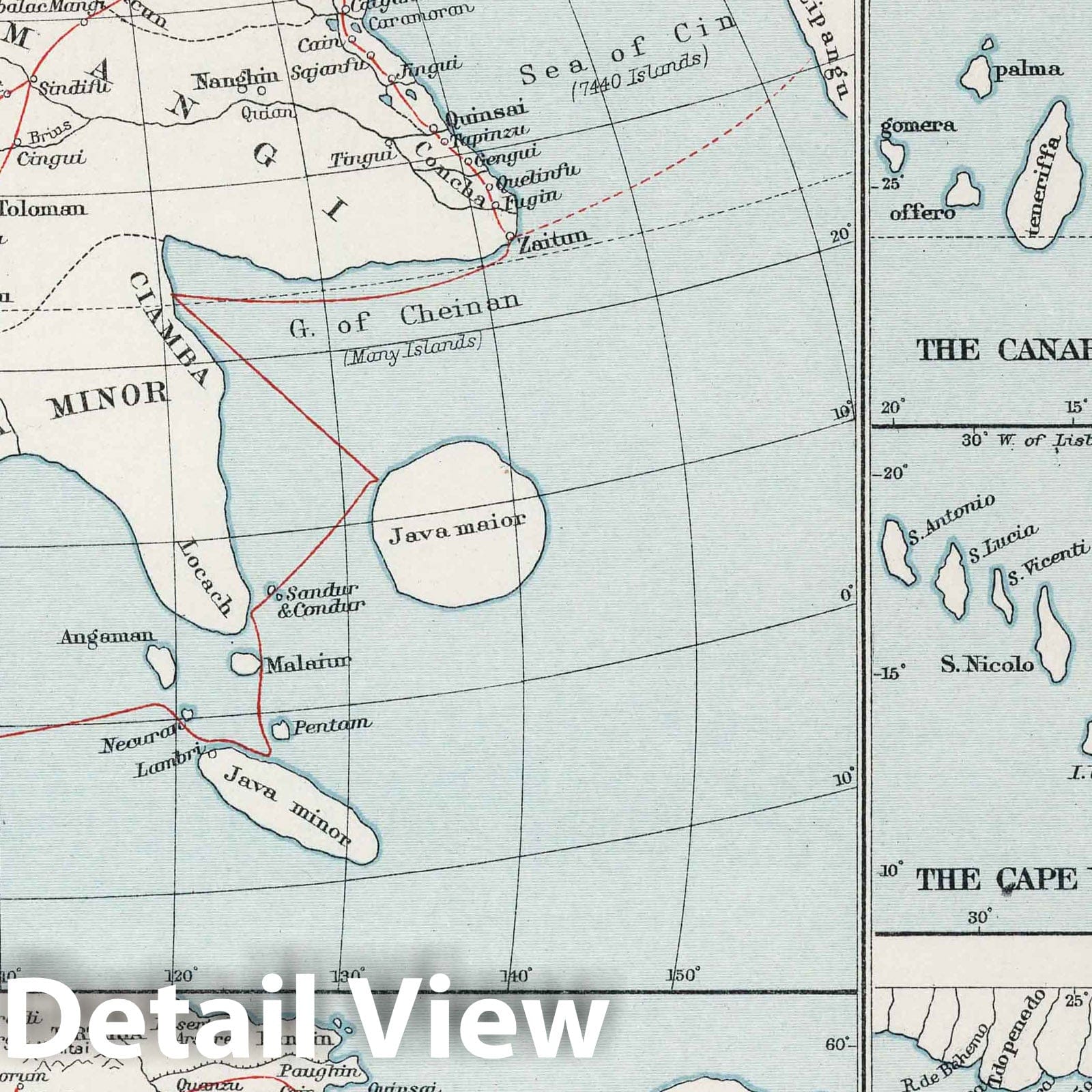 Routes of Marco Polo and Islands of the Atlantic, 1908 - Historical Map Print