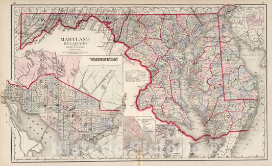 Historic Map : Maryland, Delaware and the District of Columbia. 1876 - Vintage Wall Art