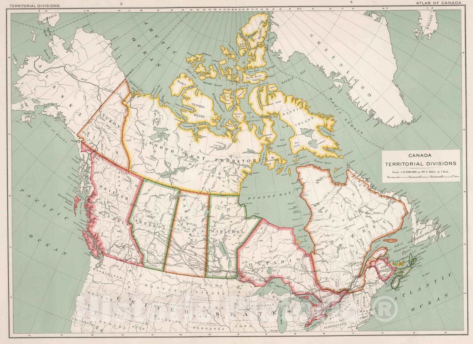 Historic Map : Canada territorial divisions 1915 - Vintage Wall Art