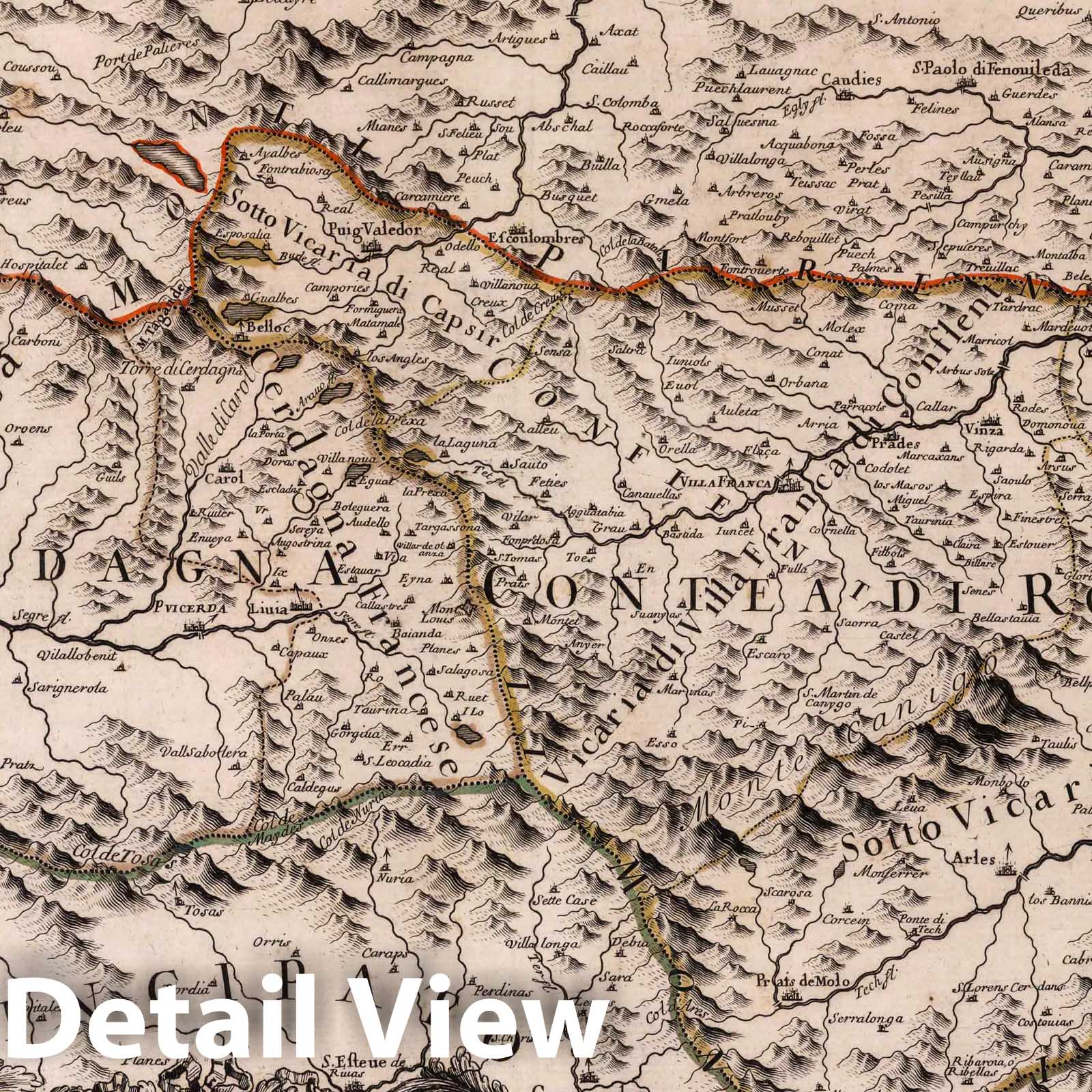 County of Roussillon and County of Cerdanya, France and Spain - River Map, 1690
