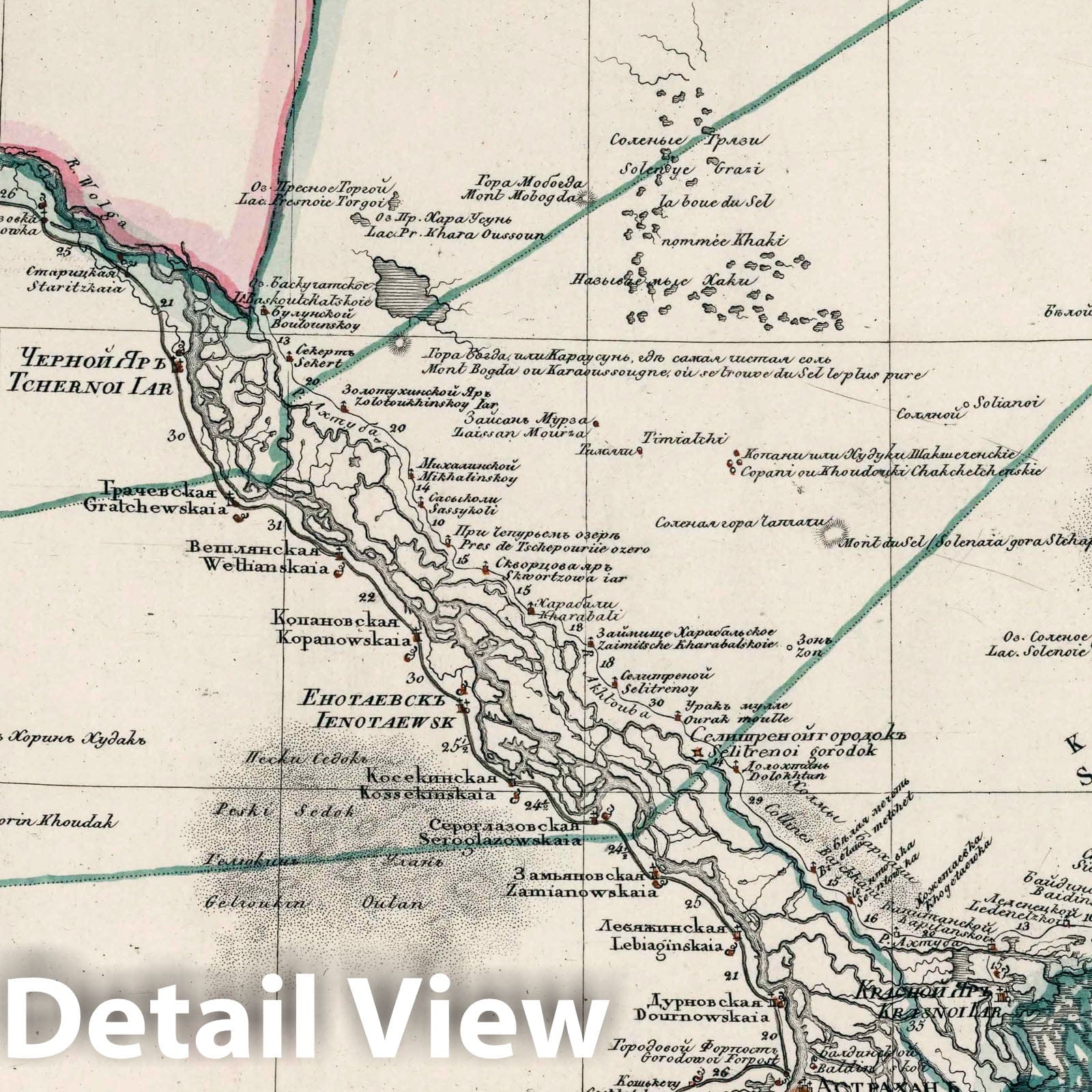 Astrakhan Governorate - Road Map, 1829 - Historical Map Print