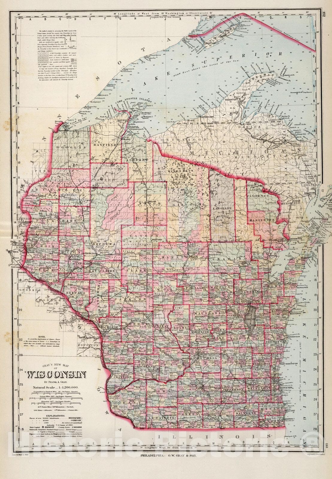 Historic Map : Wisconsin. 1881 - Vintage Wall Art