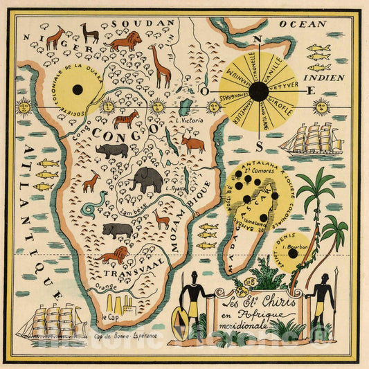 Historic Map : World Atlas Map, Les Ets. Chiris en Afrique meridionale 1931 - Vintage Wall Art