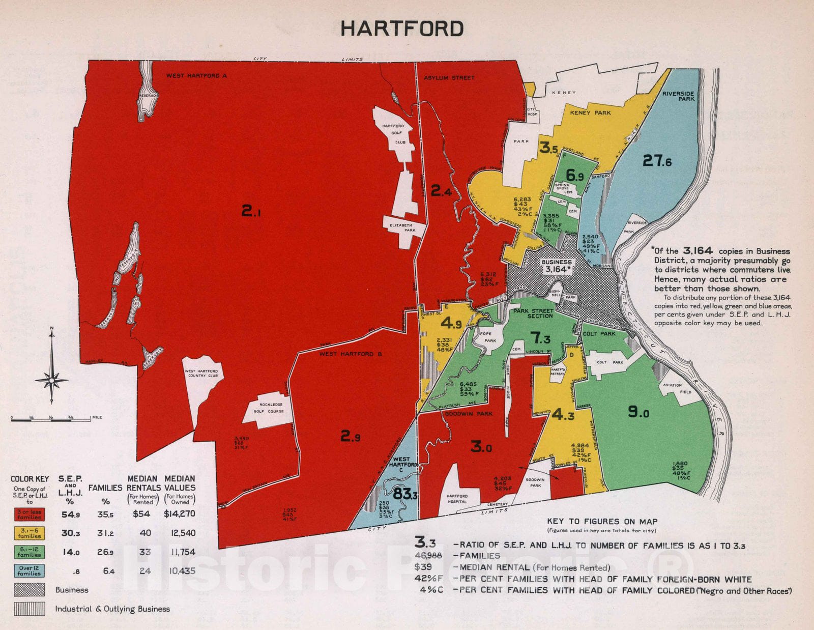 Historic Map : Hartford. 1932 - Vintage Wall Art