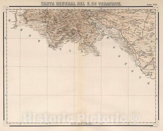 Historic Map : Veracruz (Mexico), State Atlas Map, Lam. VIII. Carte General de E. de Veracruz. 1905 , Vintage Wall Art