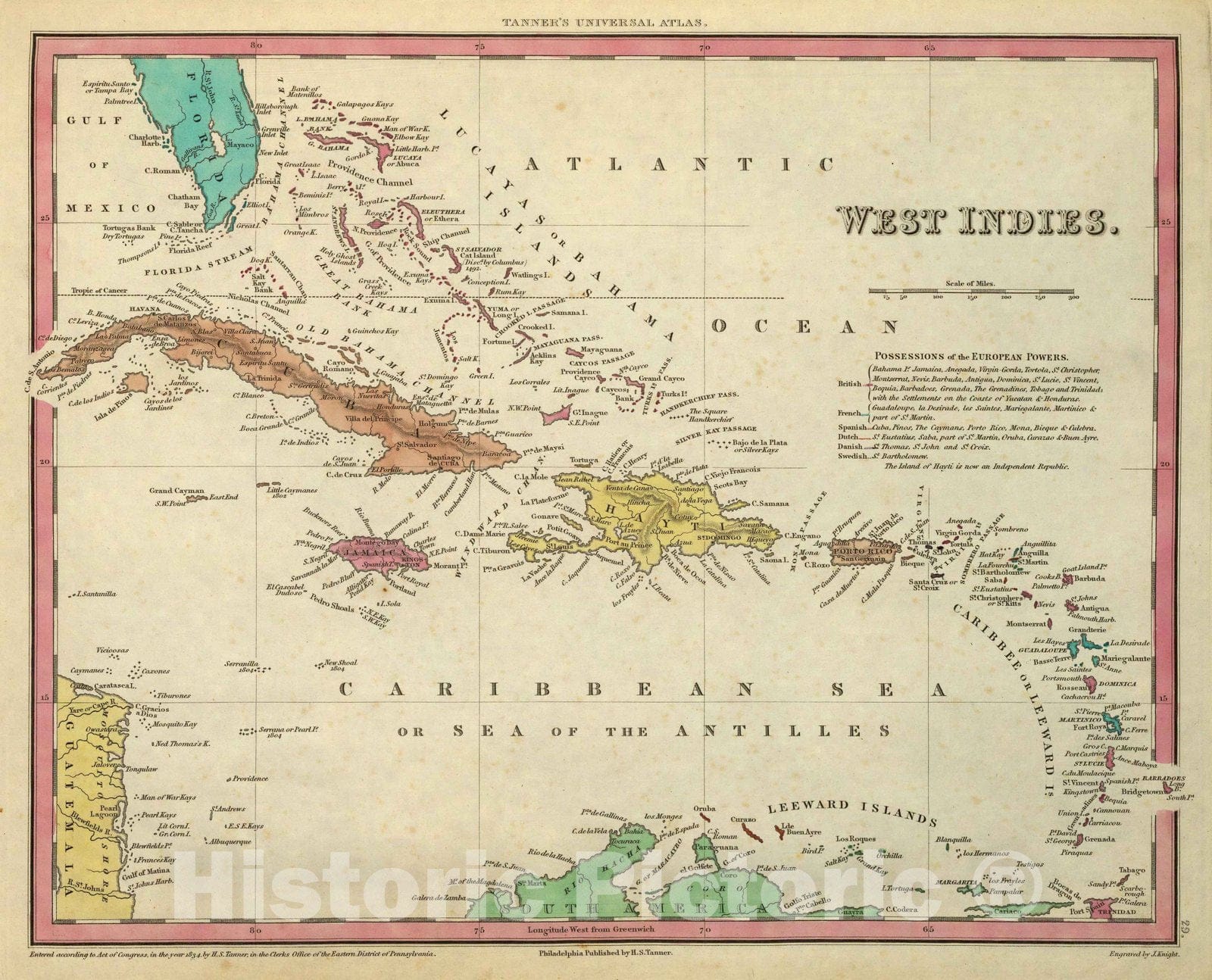 Historic Map : World Atlas Map, West Indies. 1836 - Vintage Wall Art