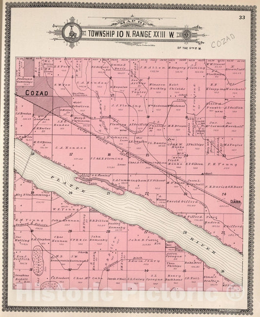 Historic Map : Dawson County Nebraska, County Atlas Map, Township 10 N. Range XXIII W. 1904 - Vintage Wall Art