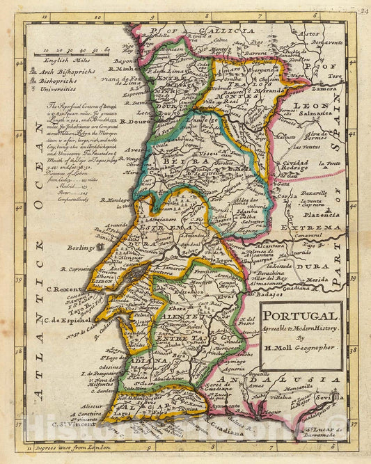 Historic Map : World Atlas Map, Portugal. 1736 - Vintage Wall Art