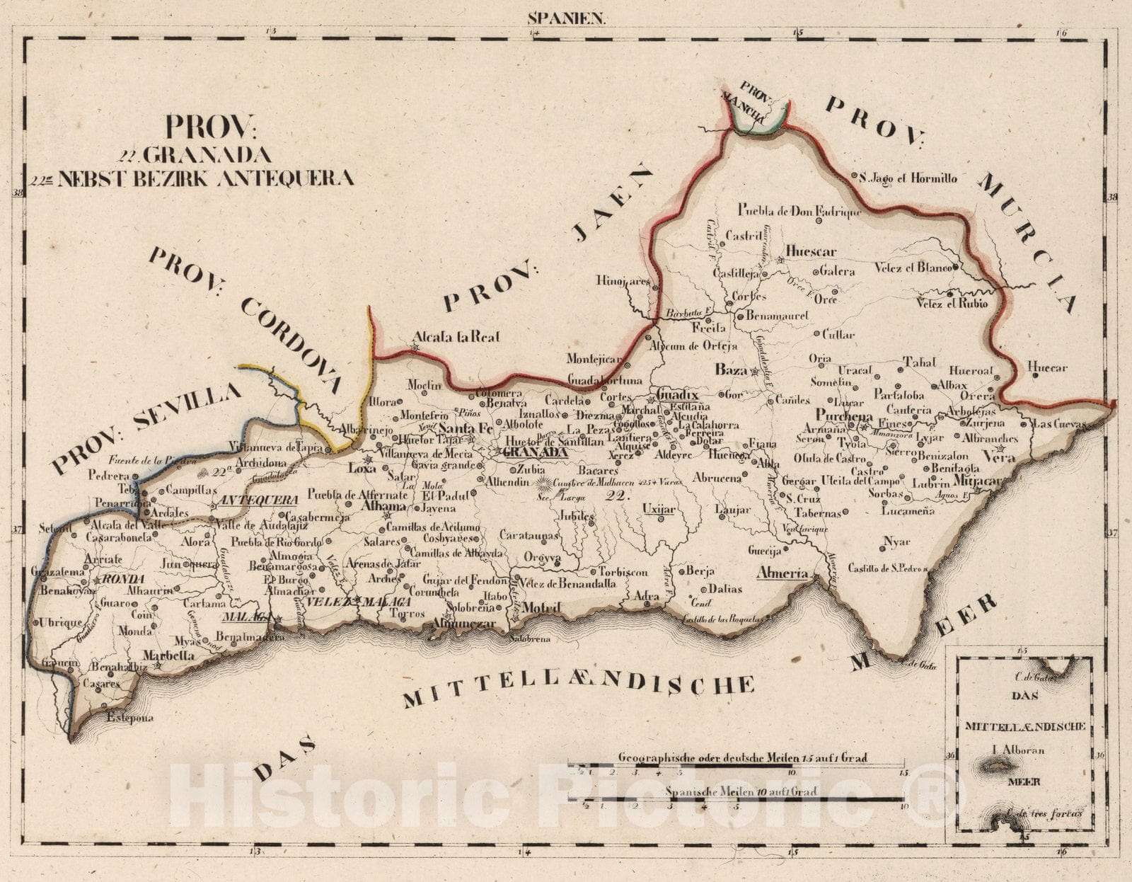 Historic Map : Spain, V.1:1-5: IV: Spanien. Prov: 22. Granada. 22d. Nebst Bezirk Antequera 1825 , Vintage Wall Art