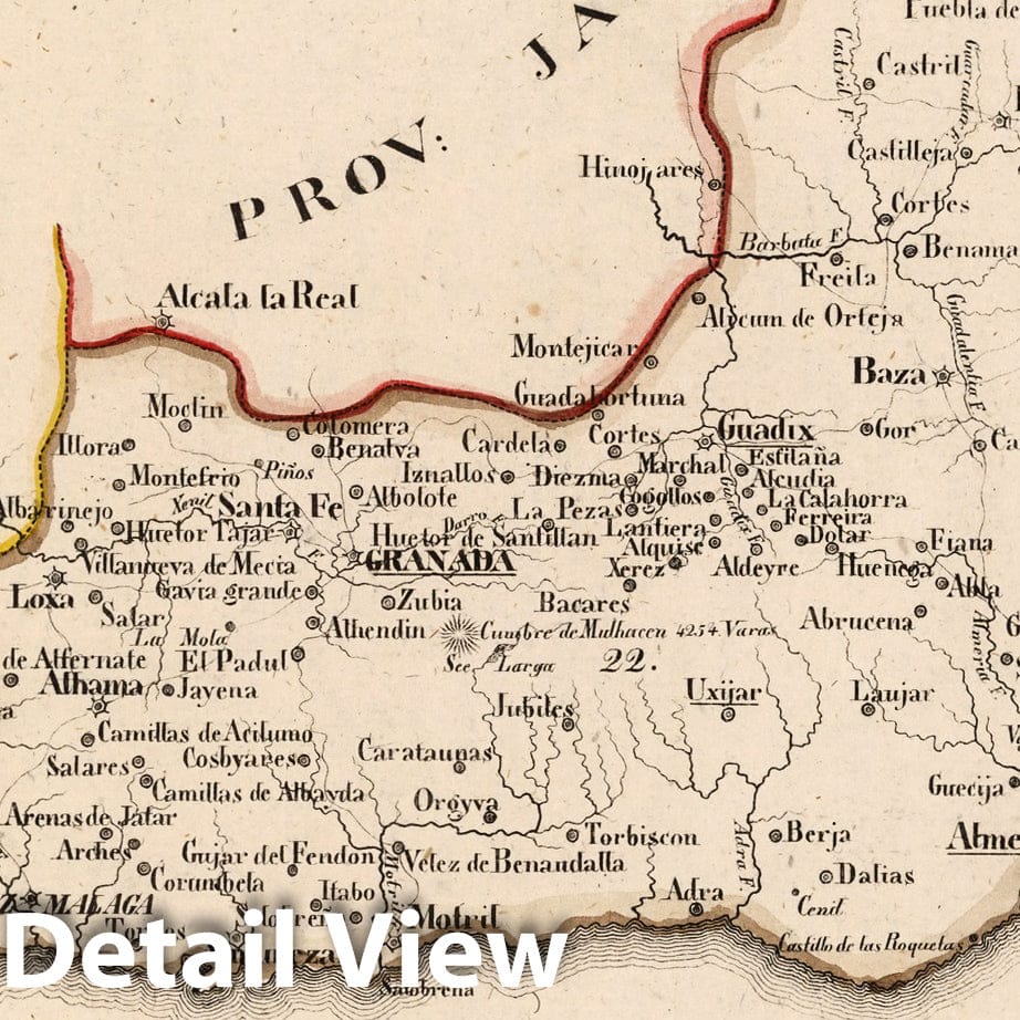 Granada and Antequera Region - Boundary Map, 1825 - Historical Map Print