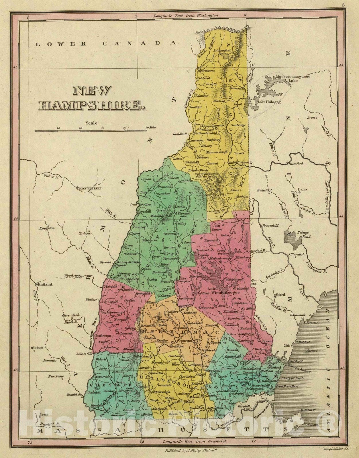 Historic Map - Classical Atlas Map, New Hampshire. 1831, - Vintage Wall Art